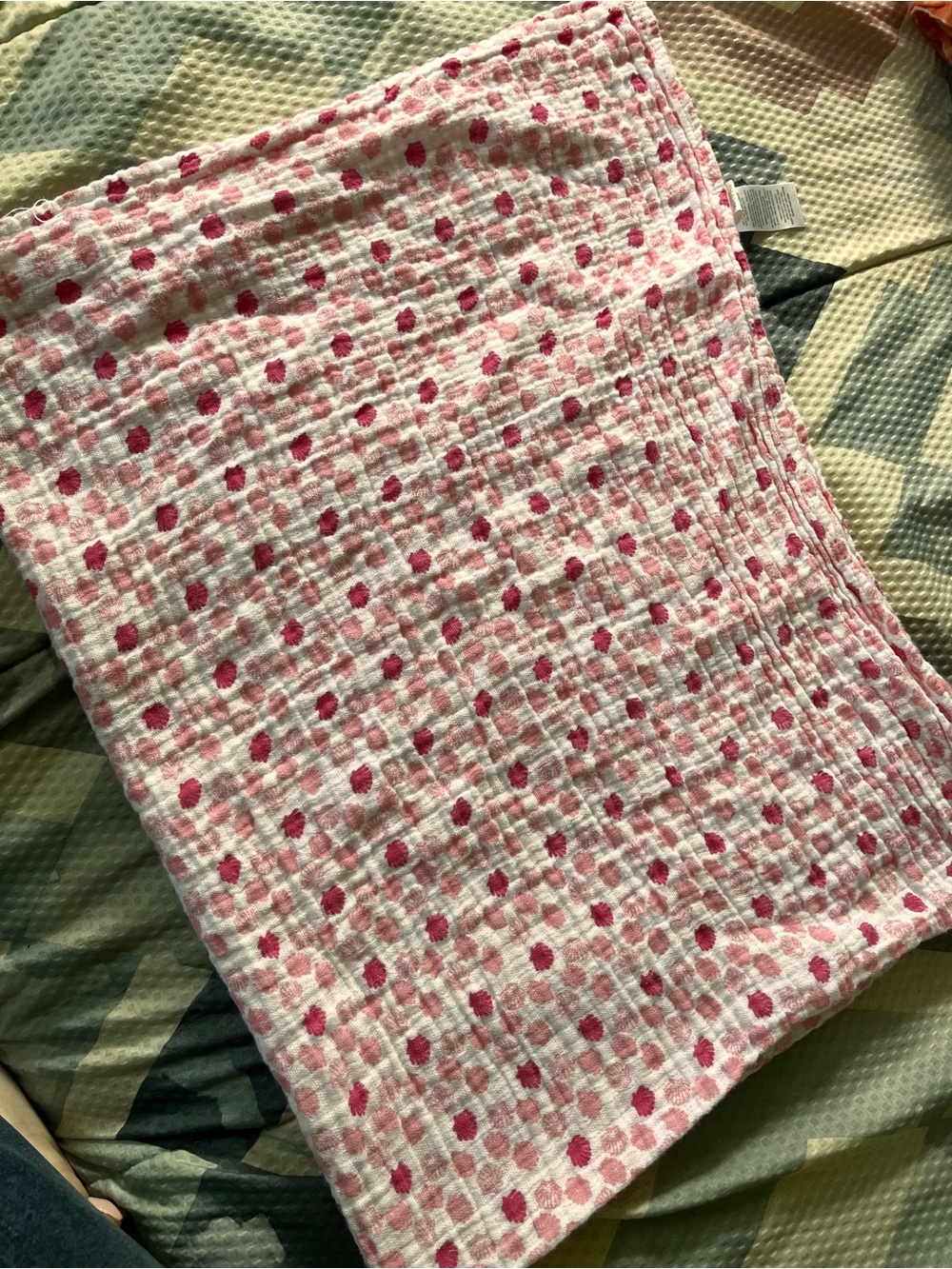 chick pea Pink Polka Dot Muslin Baby Blanket